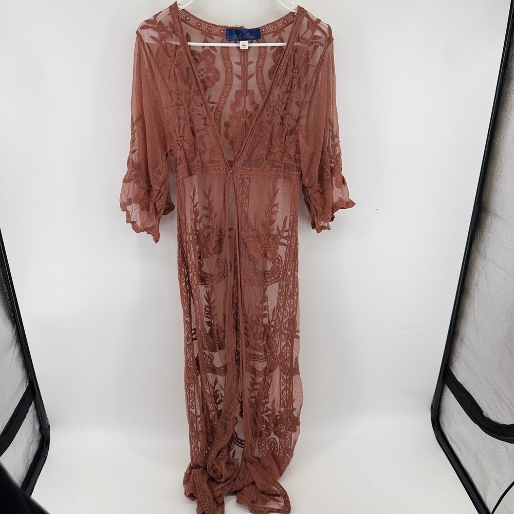 Blue Rain Francesca's Mauve Embroidered Lace Duster Kimono Maxi  Boho Festival S